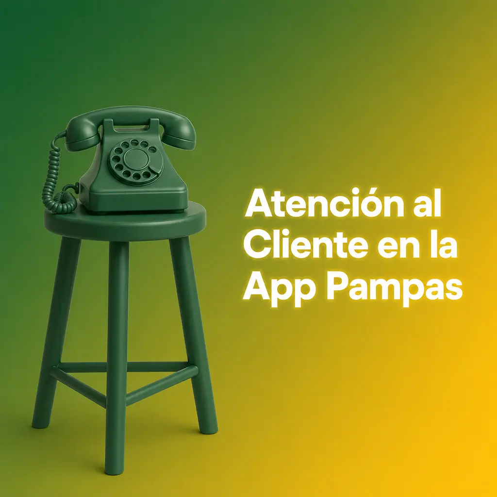 Canales de atención al cliente en la app Pampas: chat en vivo, correo electrónico y centro de ayuda.