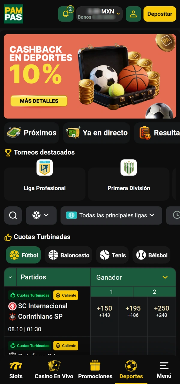 Selecciona tu disciplina preferida para formular tu próxima apuesta en Pampas.