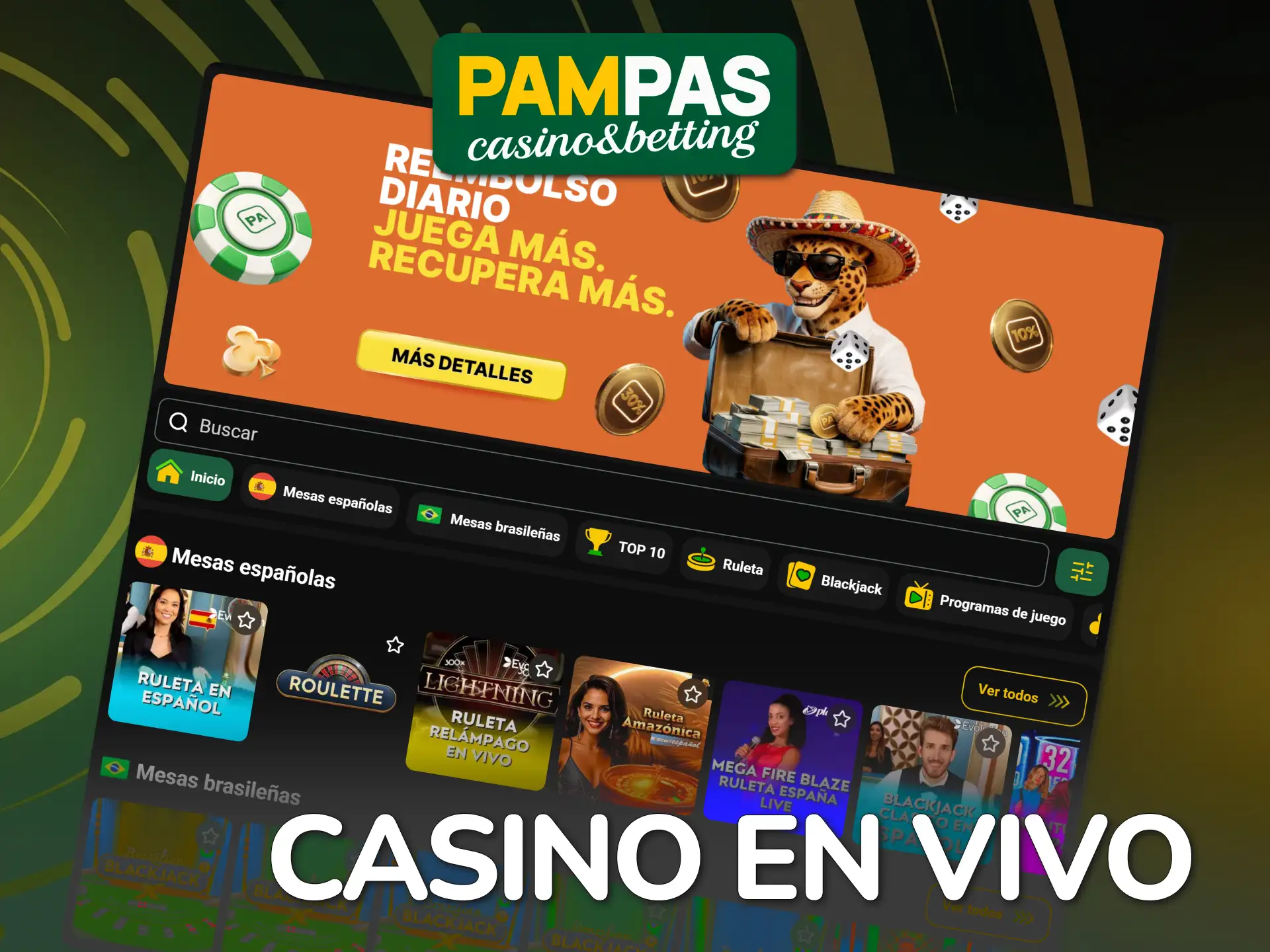 Interactúa con crupieres reales en el casino online Pampas.