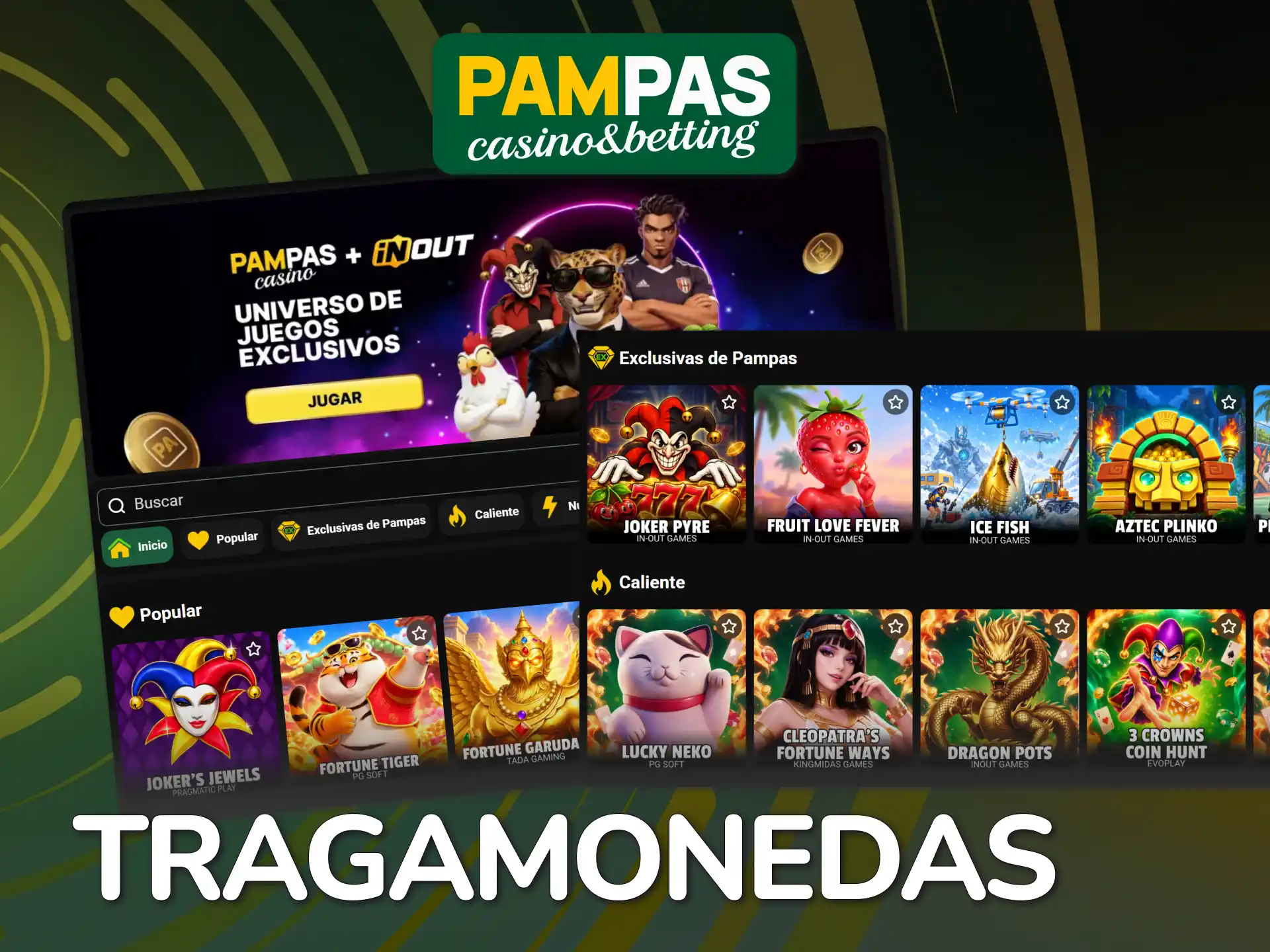 Gira los rodillos en los mejores slots del casino online Pampas.