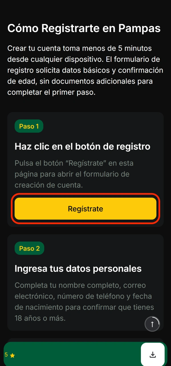 Inicia rápidamente completando el formulario inicial para tu registro en Pampas.